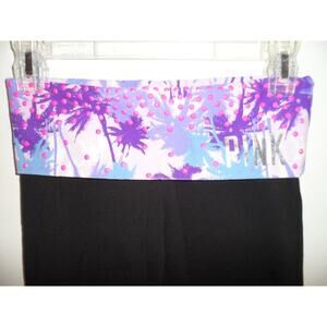 Victoria's Secret XS Yoga Pants Black Legging Silver Foil Studded Crop Palm Tree